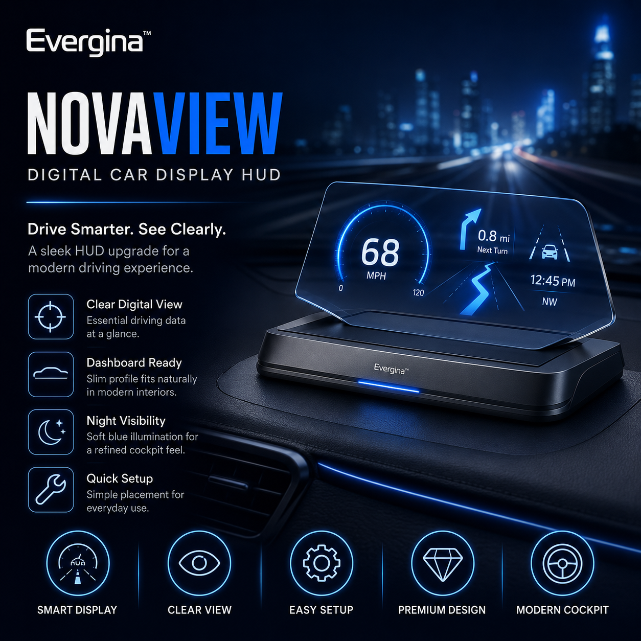 Evergina™ NovaView Digital Car Display HUD
