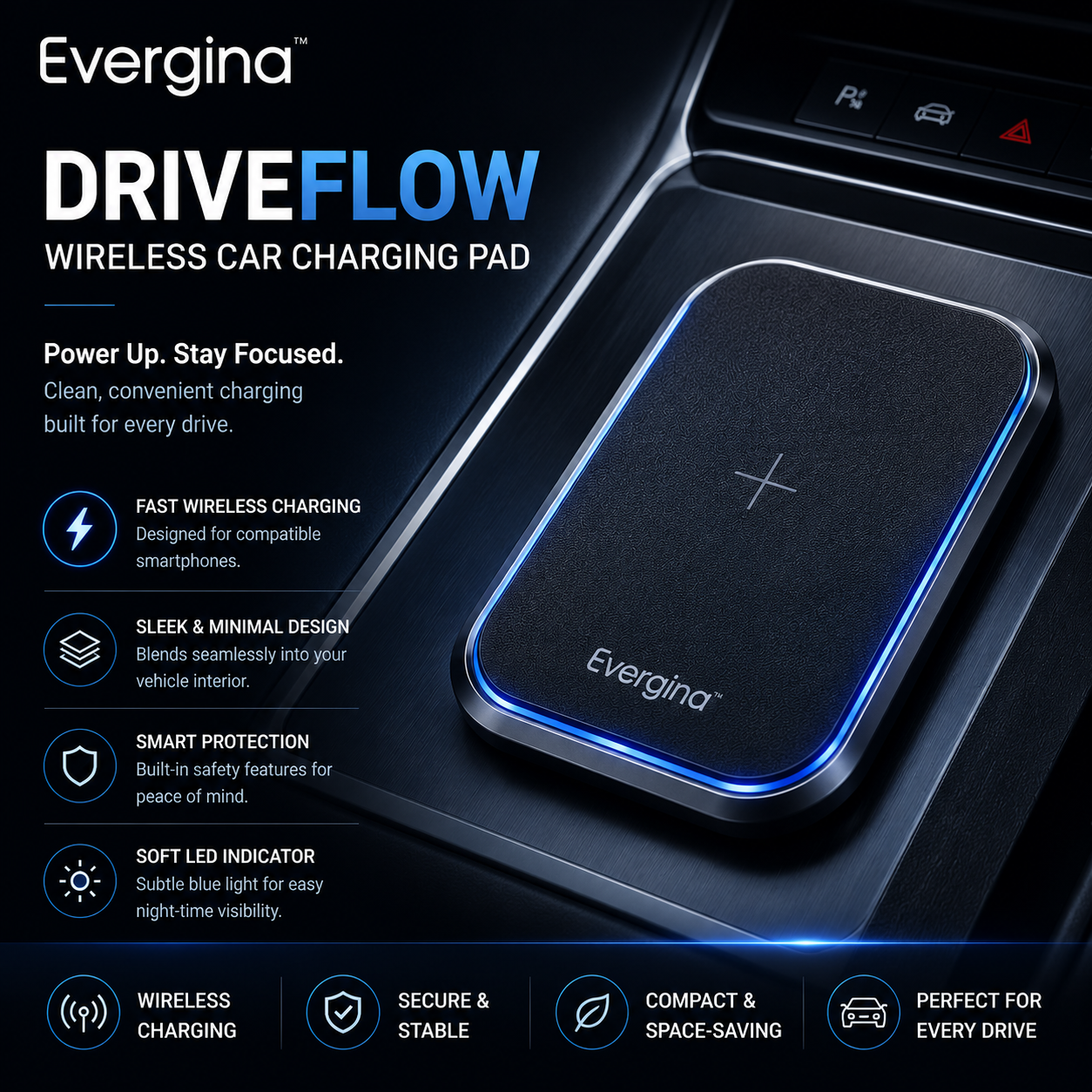 Evergina™ DriveFlow Wireless Car Charging Pad