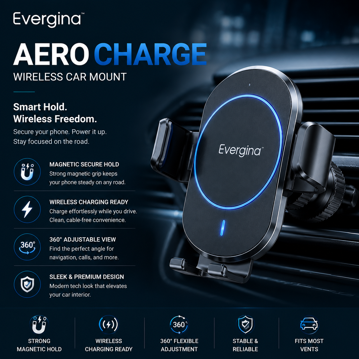 Evergina™ AeroCharge Wireless Car Mount